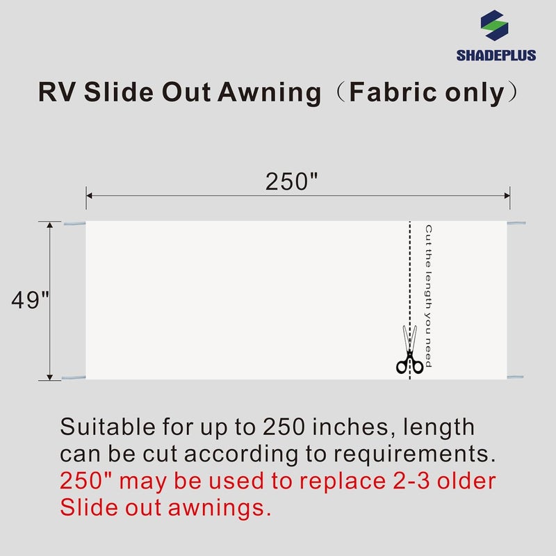 SHADEPLUS RV Awning Fabric Replacement - Universal Slide Topper for 5th Wheel RVs, Travel Trailers and Motorhomes (49" x 250", White Fabric) - Image 2